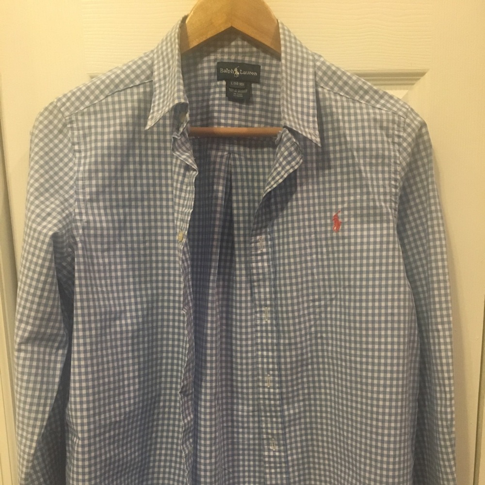 Boys Ralph Lauren button down blue & white shirt